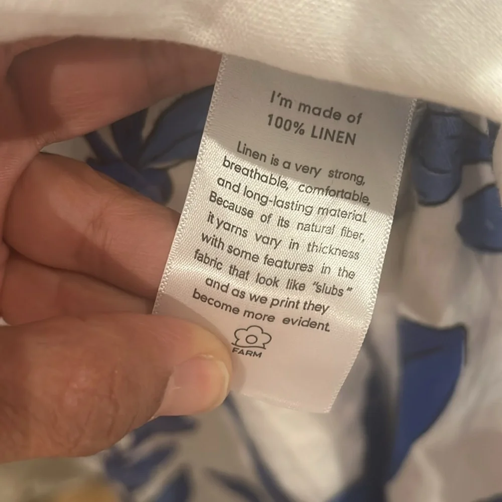 FARM Rio White Maxi Dress w/Bold Blue Floral Print Medium Like NEW! 100% Linen. - Picture 10 of 15